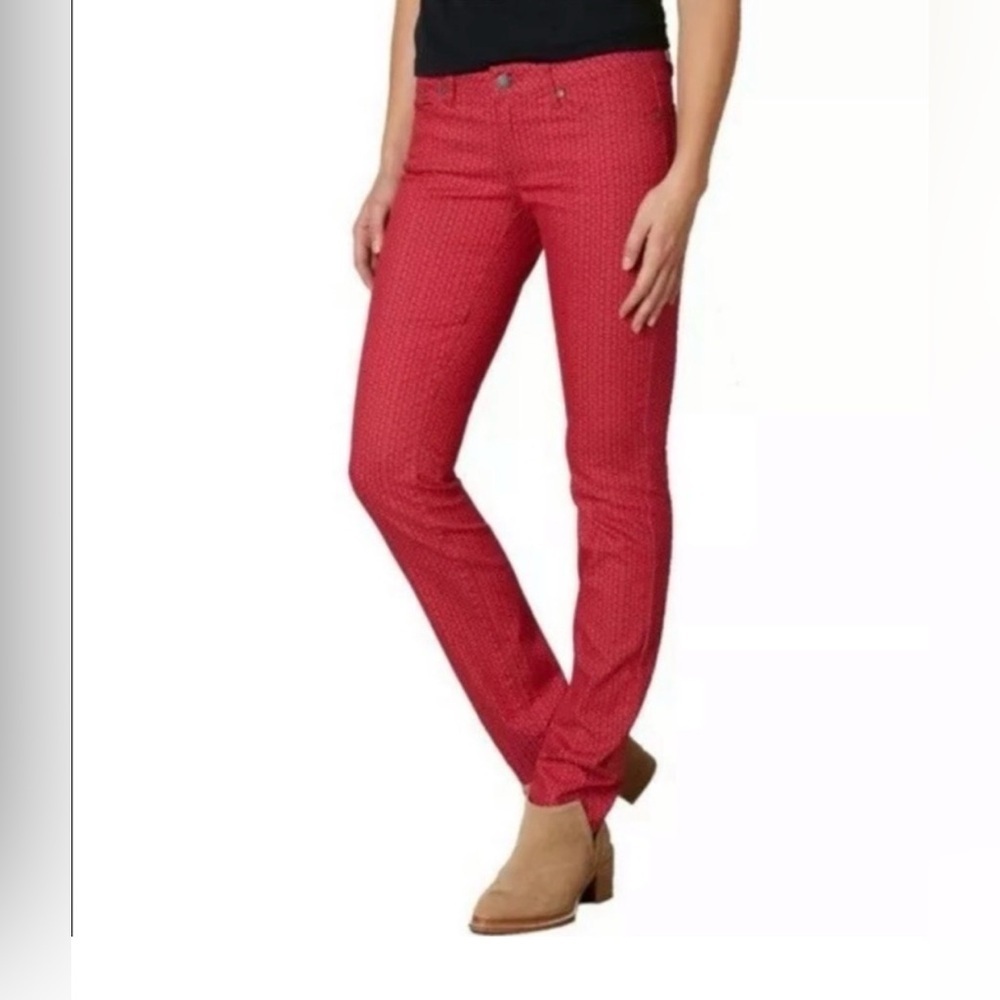 prAna Red Patterned Kara Skinny Jeans, Organic Cotton,Size 8/29 Stretch Mid Rise